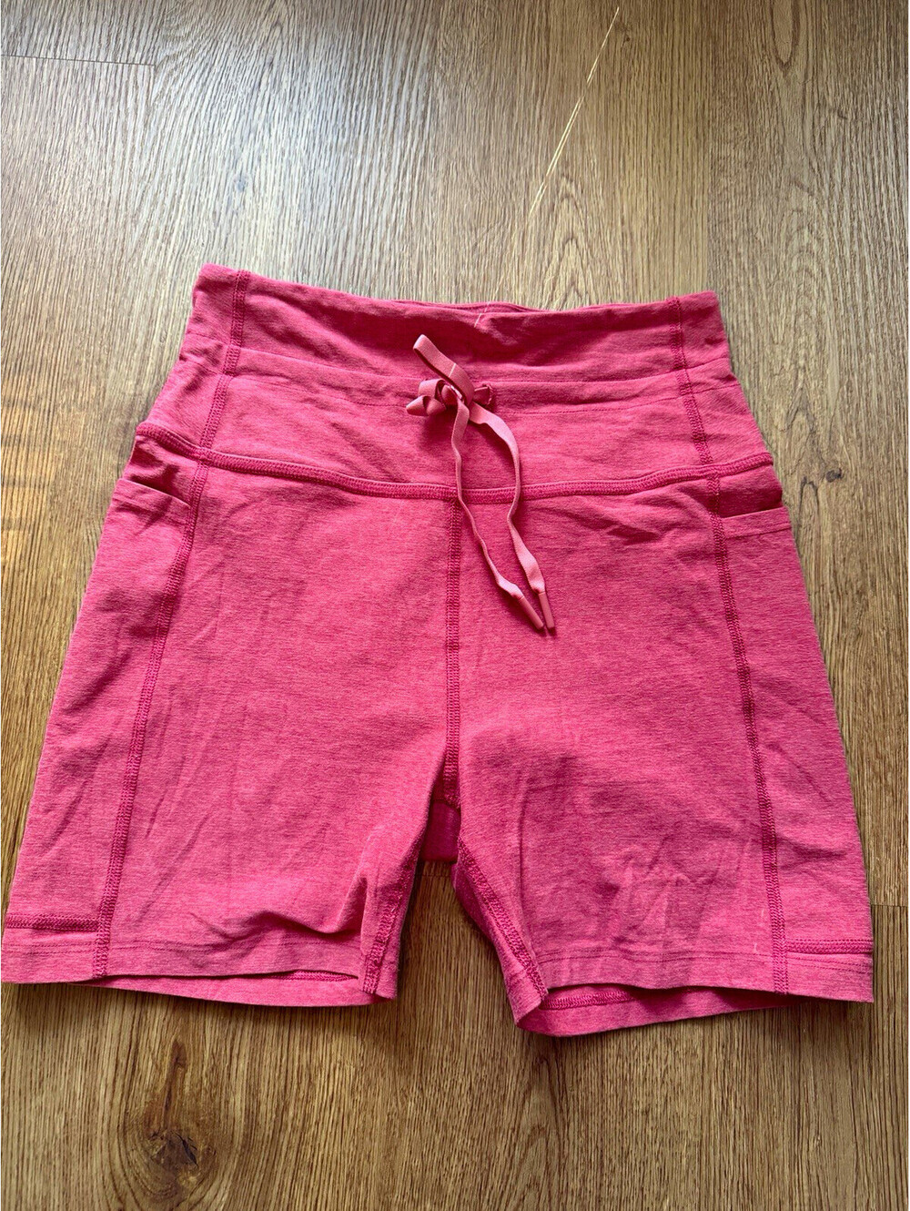 Beyond Yoga Women’s Large Pink Heathered Biker Shorts Drawstring Pockets